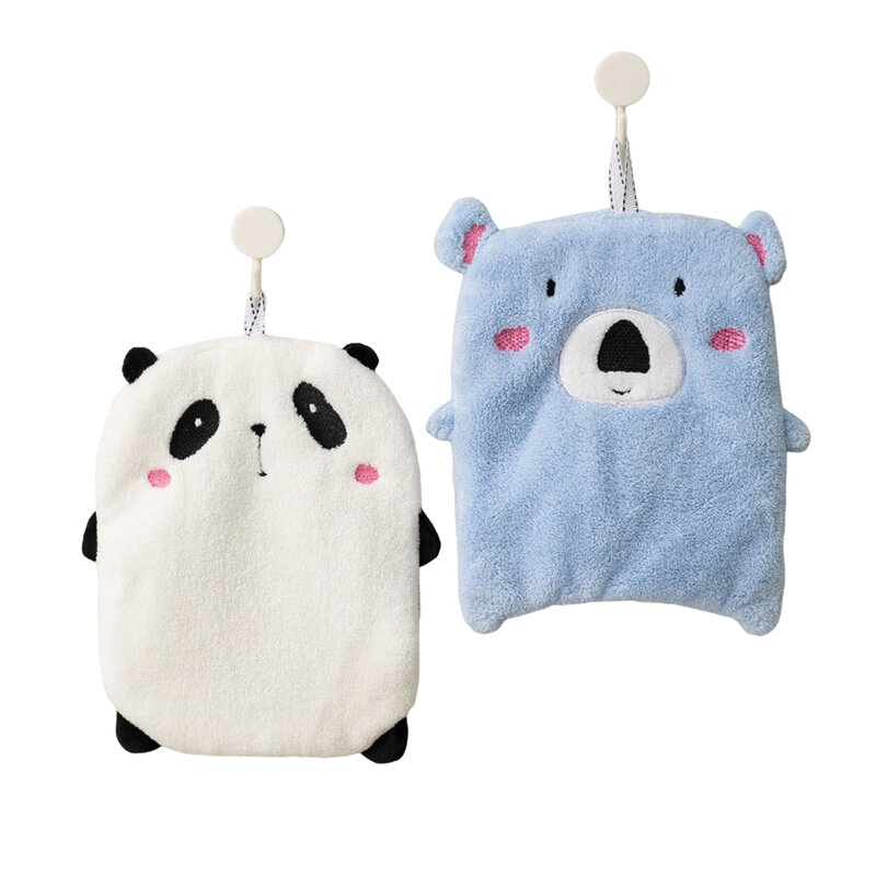 Toalla de mano colgante de animales de dibujos animados, toalla de mano de lana de Coral suave Premium para niños, regalos de limpieza para bebés