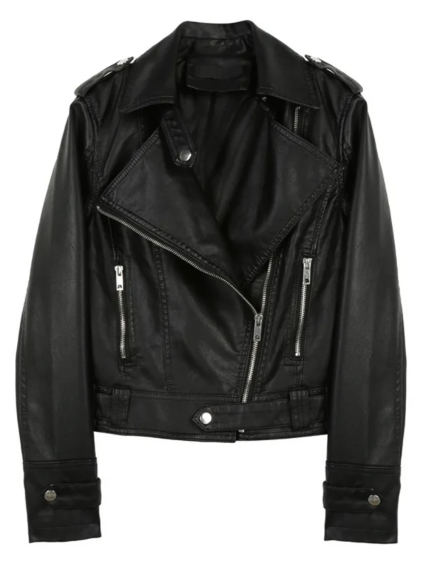 Chaqueta de cuero PU negro para mujer, abrigo de motociclista, moda coreana, rosa, primavera y otoño