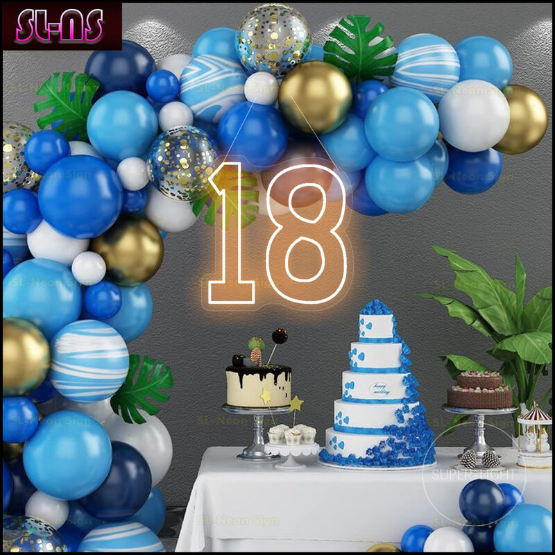 Light Up Numbers 18 Neon Sign 18th Birthday Light Signs 40cm Tall Birthday Neon Sign Custom Numbers 0 to 9 LED Neon Light Party