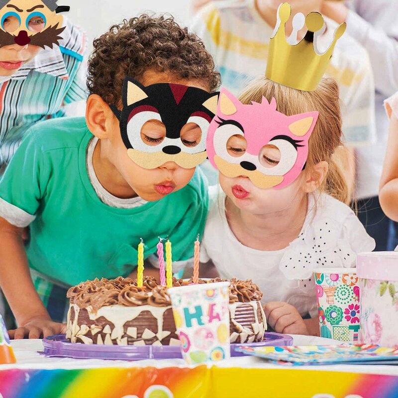 12 pçs/set criativo sentiu crianças vestir-se máscara crianças animal olho festa máscara para meninos meninas dos desenhos animados cosplay presentes de aniversário