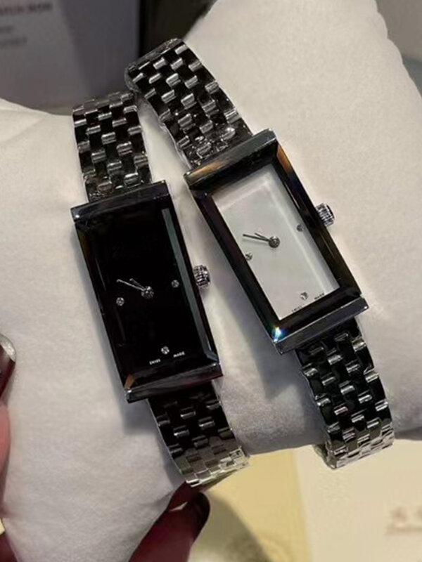 Designerski stalowy kwadratowy zegarek z jednym diamentowym kątem, wodoodporny zegarek kwarcowy 2024, nowy damski zegarek, modny, luksusowy zegarek