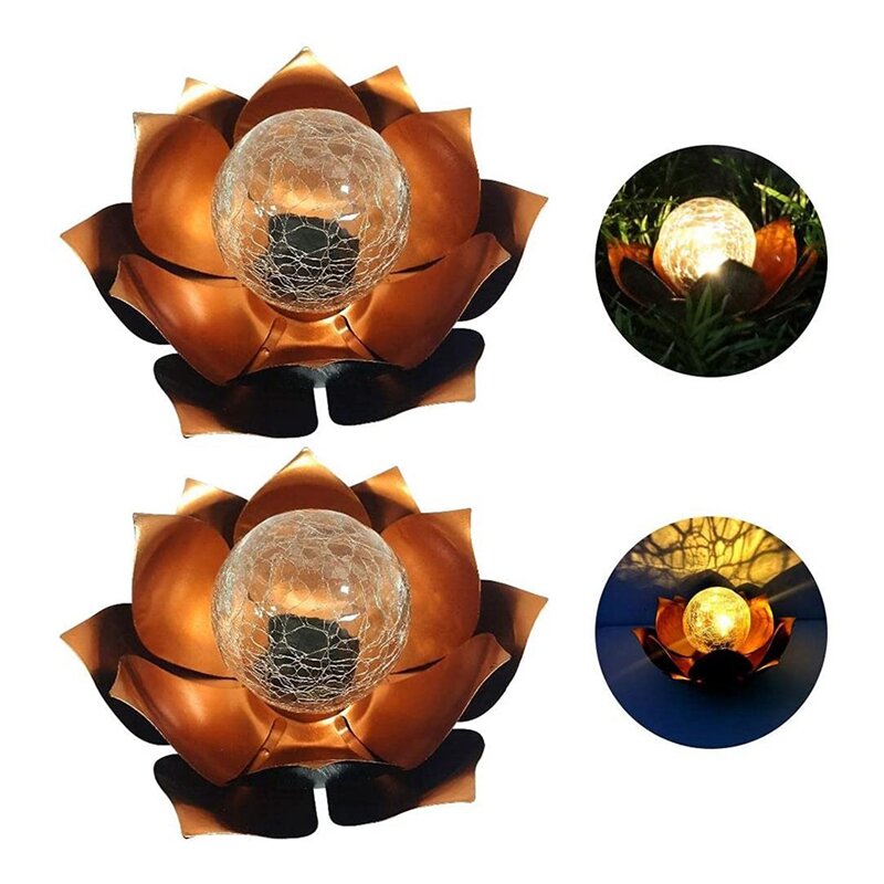 2Pcs Solar Flower Lights, 2PCS Lotus Solar Light, Waterproof Garden Yard Lotus Lamps Ornament For Garden