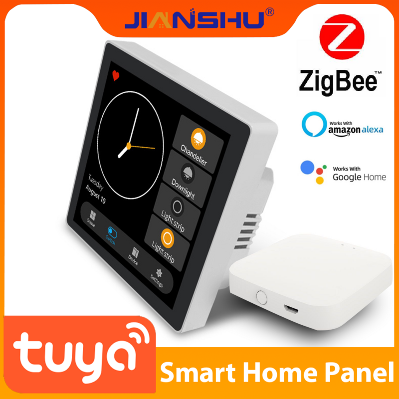Painel de controle de casa inteligente tuya multifuncional Zigbee cena inteligente interruptor de parede função Tuya Smart Life app controle remoto com tela de toque lcd de 4 polegadas relógio data temperatura exibição