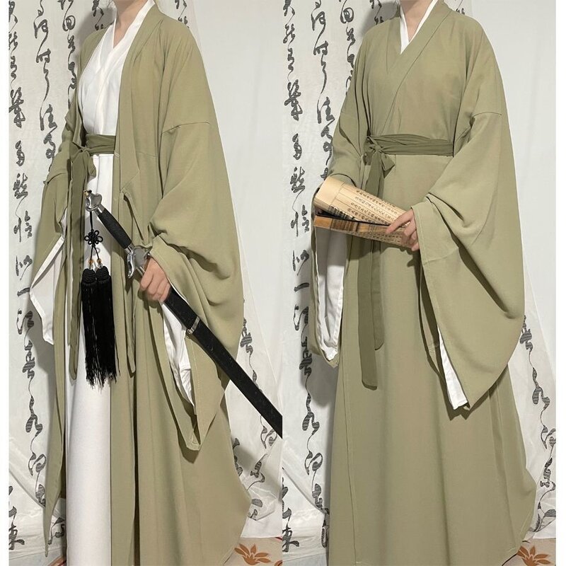 Vestido Hanfu tradicional chinês para mulheres, traje de cosplay feminino, tamanho grande, vestido verde e branco