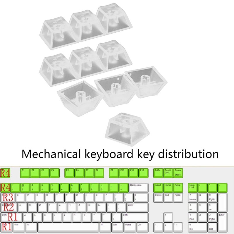 10Pcs Transparant Abs Keycaps Mechanische Toetsenbord Matte Backlit Caps Voor Cherry Gateron Kailh Schakelaar R4 R3 R2 R1