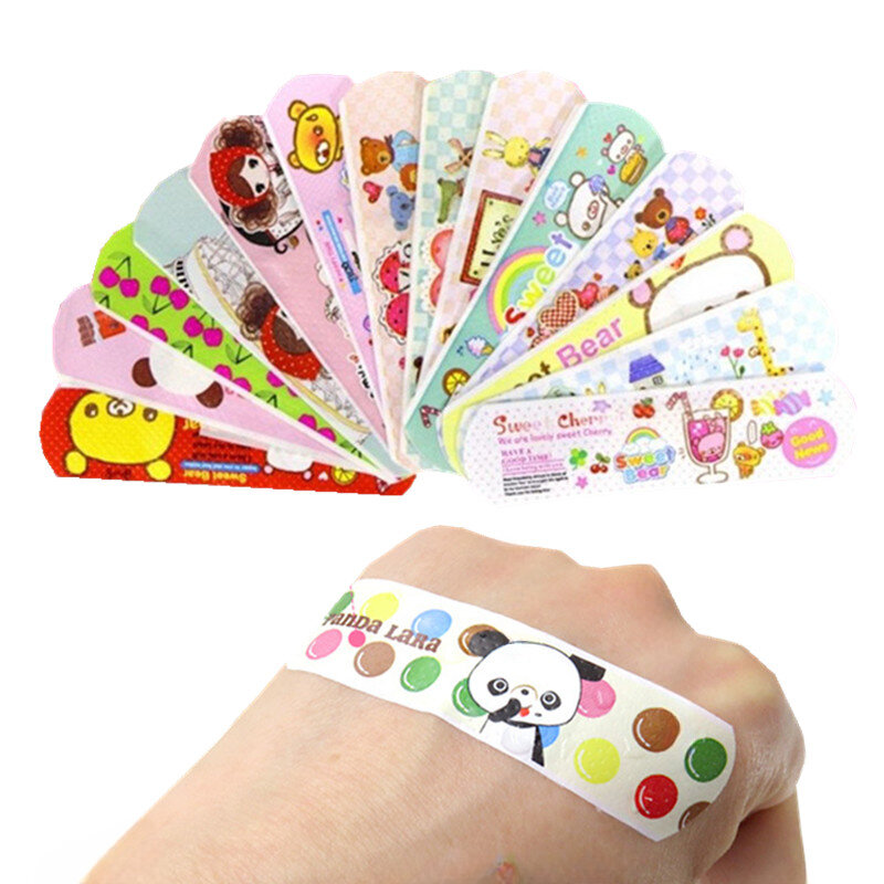 Tiras de primeros auxilios de dibujos animados para niños, apósitos impermeables Kawaii para heridas, parche adhesivo Woundplast, 50 unidades por juego