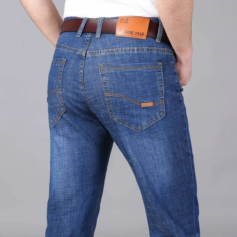 KUBRO celana Jeans pria 2024 modis, celana panjang Denim klasik Retro kasual meregang ramping musim gugur untuk pria