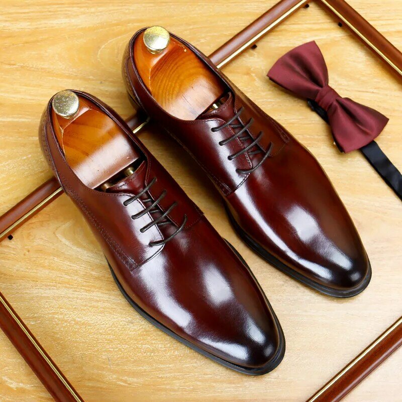 Italian Mens Formal Shoes Genuine Leather Autumn Designer British Style New Elegant Black Wedding Social Party Shoes Man Size 46
