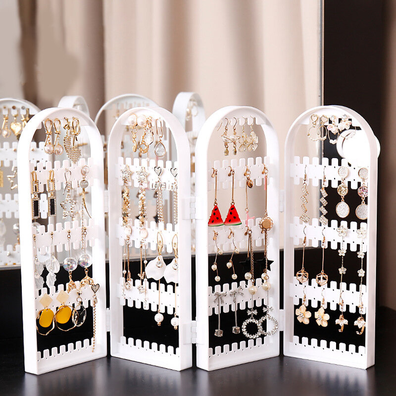 Folding Earrings Studs Display Rack Necklace Jewelry Shelf Stand Holder Panels Screen Organizer Storage Box
