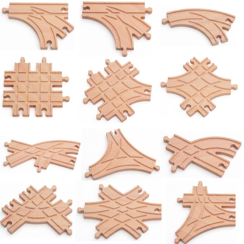 Jalur kereta api kayu baru semua jenis rel garpu Bifurcation Aksesori jalur kayu cocok untuk amat mainan jalur kayu