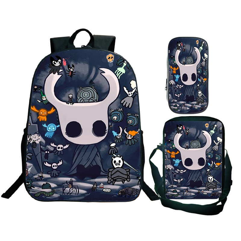 Mochila Hollow Knight para meninos e meninas, padrão dos desenhos animados, mochila escolar portátil, mochila impermeável para crianças, mochilas de grande capacidade, 3pcs