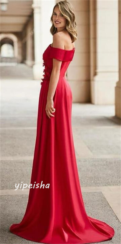 Prom Dress Evening Saudi Arabia Jersey Flower Draped Wedding Party A-line Off-the-shoulder Bespoke Occasion Gown Long Dresses