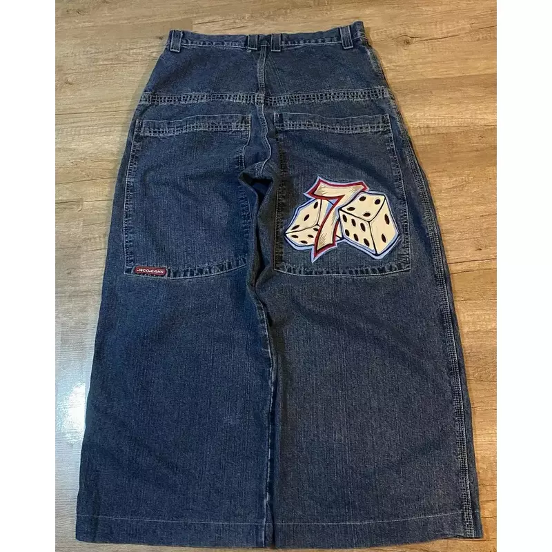 2024 Amerikaanse Vintage Jeans Y 2K Hiphop Maat 7 Dobbelstenen Gepersonaliseerde Denim Broek Dames Losse Broek Streetwear