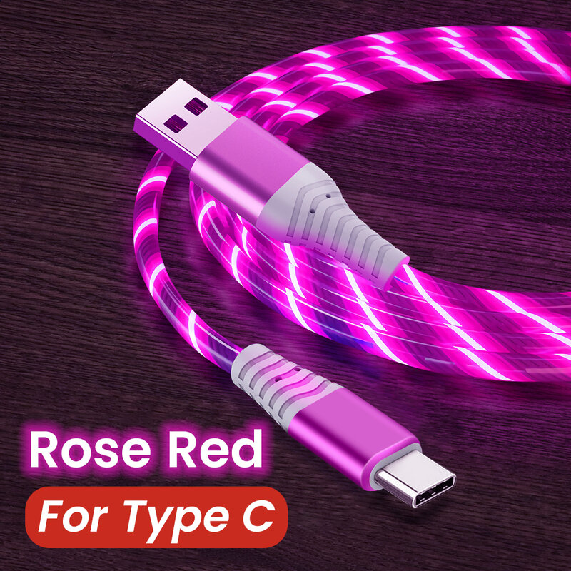 MVQF 5A szybki kabel ładujący świecący kabel LED Micro USB TypeC kabel danych płynący Streamer światło LED USB C przewód dla Huawei Xiaomi