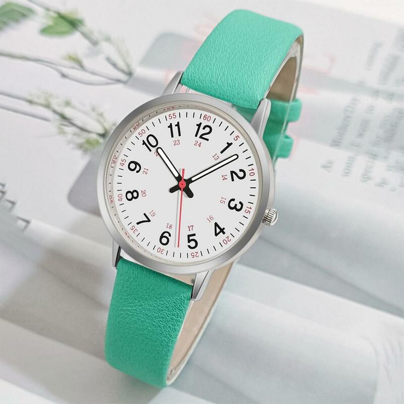Relógio digital de couro sintético macio feminino, bracelete PU macio, 24 horas, redondo, estudantes de Natal