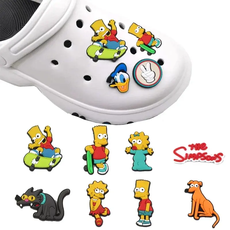 9Pcs The Simpsons Cartoon Shoe Charms Crocs Cute Animal Decoration Buckle PVC Badges Shoe Accessories Stitch Slipper Decorations