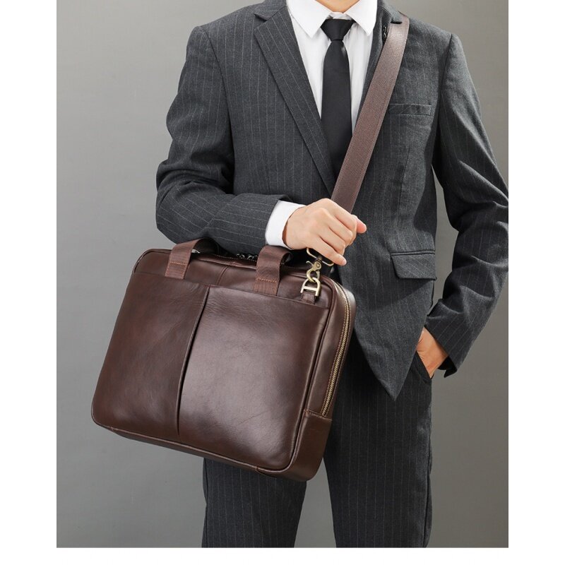 جلد طبيعي حقيبة الأعمال ، سعة كبيرة ، رجل حقائب الكمبيوتر المحمول ، حقيبة يد الكمبيوتر ، حقيبة الكتف عادية ، حقيبة كروسبودي الذكور