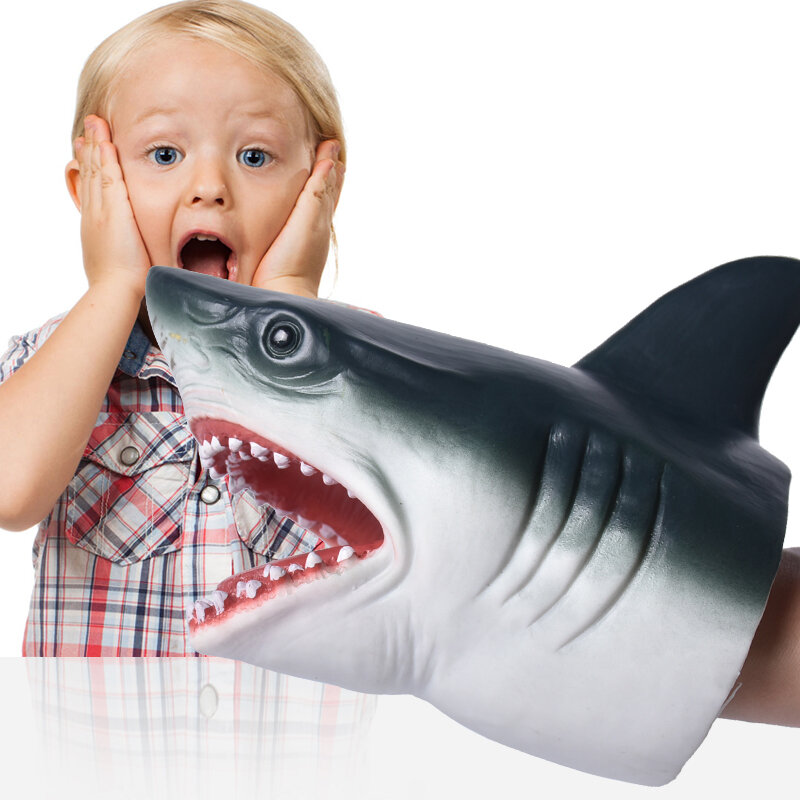 Marioneta de mano de tiburón, guantes de cabeza de Animal, juguetes para niños, títere de mano para historias, modelo de tiburón, figura de juguete, bromas de mordaza, regalos para niños