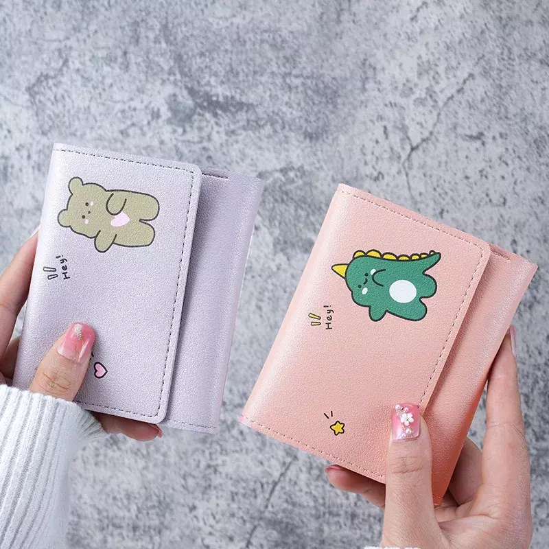 Cuero billeteras de PU de dibujos animados de moda coreana para mujer, tarjeteros multifuncionales cortos, billeteras para llaves, billeteras lindas para niños y estudiantes