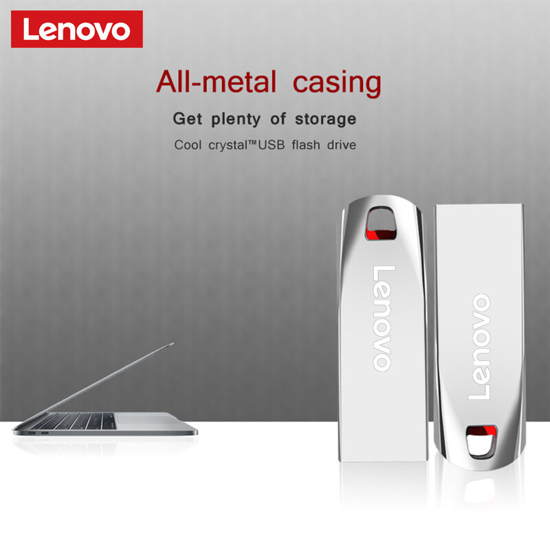 Lenovo-Mini Metal USB Flash Drives, Memory Stick de Capacidade Real, Pen Drive Preto, Presente Empresarial Criativo, Armazenamento Prata, Disco U, 2TB