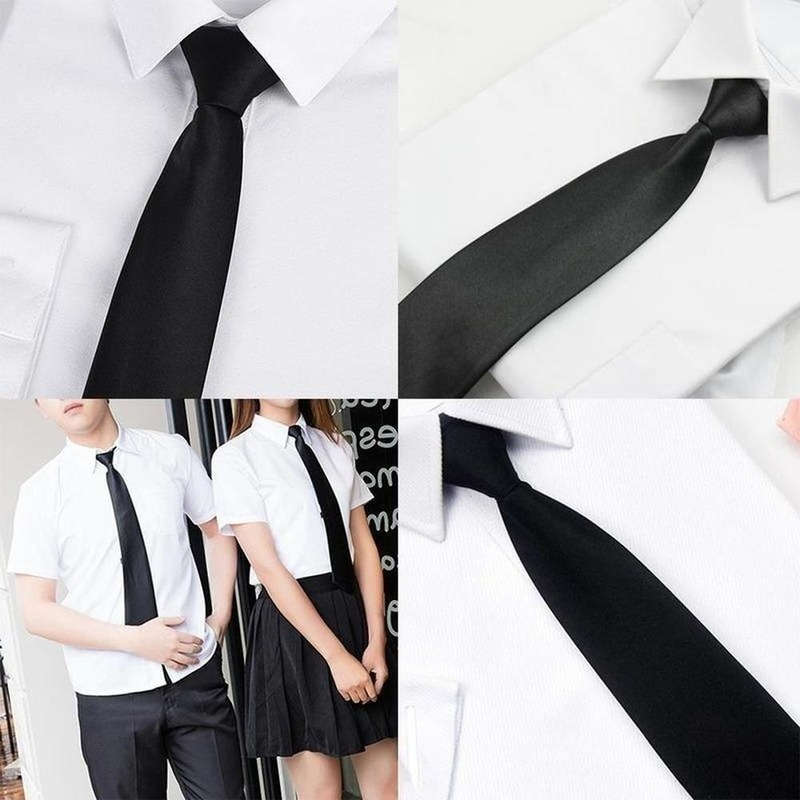Simpul gratis dasi hitam kasual versi Korea Formal pria bisnis ritsleting malas pria warna Solid dasi untuk bekerja Aksesori Pria