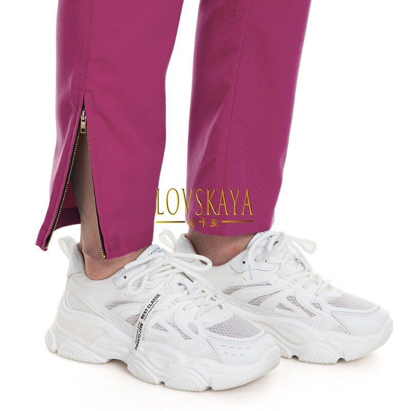Удобные и повседневные Разноцветные Прямые брюки на молнии с эластичной талией для врачей, больниц, салонов красоты и работ