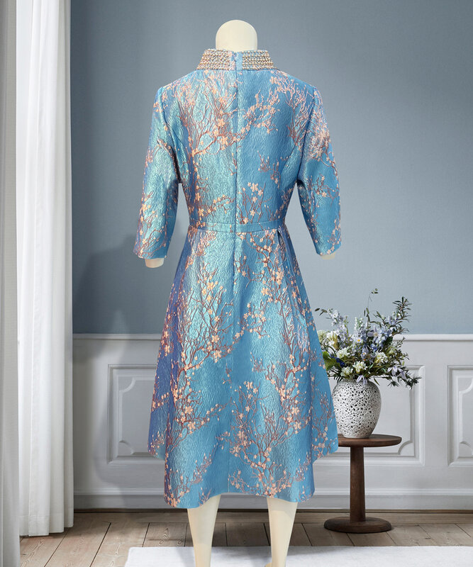 Индивидуальное синее платье с круглым вырезом из бисера, свадебное платье для мамы и невесты, вечерние платья для мамы