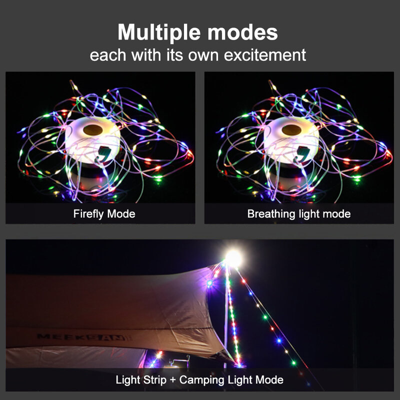 Portable Camping String Lights Rechargeable Outdoor Waterproof Fairy Lights Garland Holiday Decoration Lanterns Garden Yard Lamp