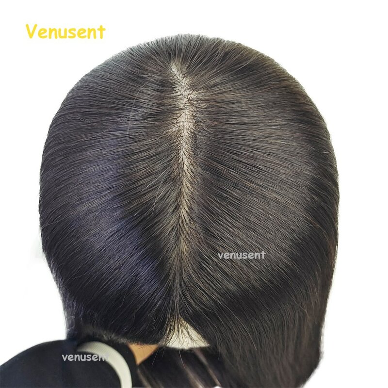 60cm injetado couro cabeludo base de seda topper 6x 6 Polegada chinês virgem peruca de cabelo humano para mulheres 24 Polegada silicone base da pele hairpiece