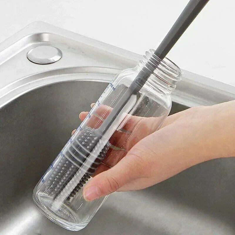 Sikat botol susu silikon, sikat pembersih cangkir penggosok kaca alat pembersih dapur pegangan panjang untuk minum cangkir kaca