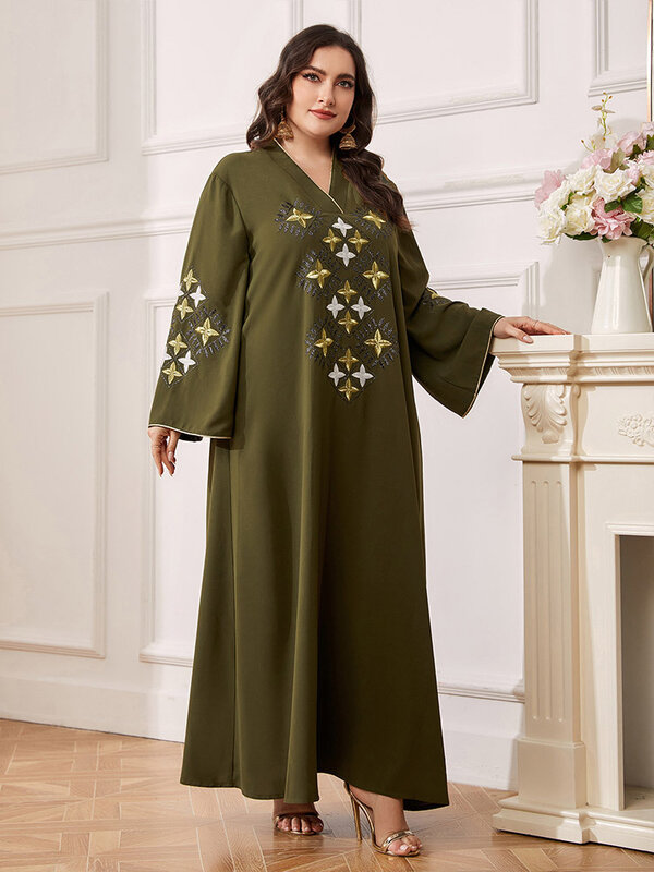 Plus Size Frauen muslimische Stickerei Abaya Maxi Kleid lose Robe Truthahn Dubai Kaftan Party Eid Ramadan Islam Kleidung arabische Marokko