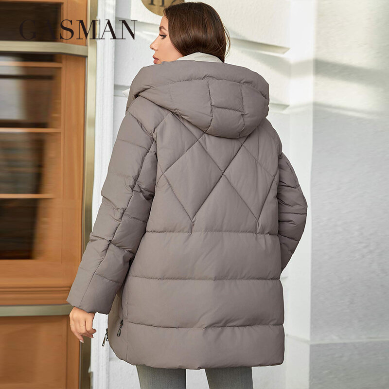 GASMAN-Parkas ajustadas de longitud media para mujer, chaquetas cálidas con capucha, abrigos de invierno, 2023