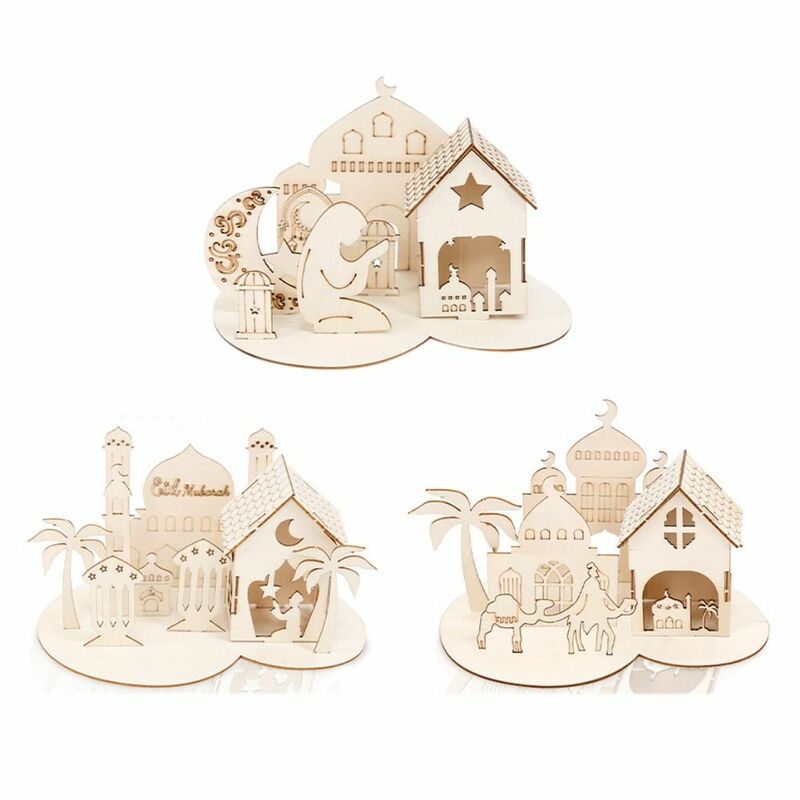 Ornamenti decorativi per castello in legno ornamenti da tavola rimovibili Ramadan ornamenti per castello 3D fatti a mano Eid Mubarak artigianato fai da te