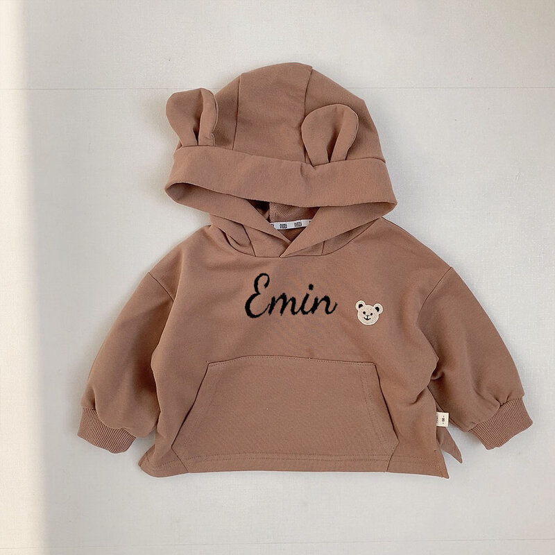 Customized Children's Hoodie With Your Name, Personalized Embroidered Baby Spring Coat, Cute Baby Bear Top For External Wear