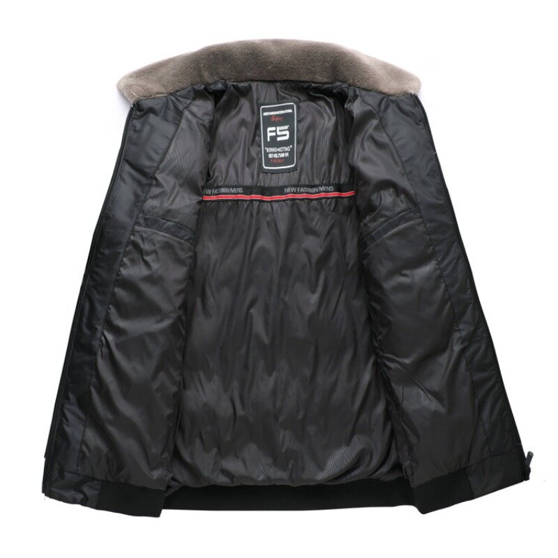 Зимняя Мужская Утепленная парка, однотонная простая приталенная деловая Повседневная зимняя куртка с плюшевым воротником для мужчин