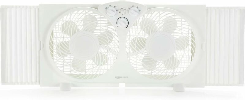 2024 NEW 63 watts  Window Fan with Manual Controls, Twin 9 Inch Reversible Airflow Blades, White