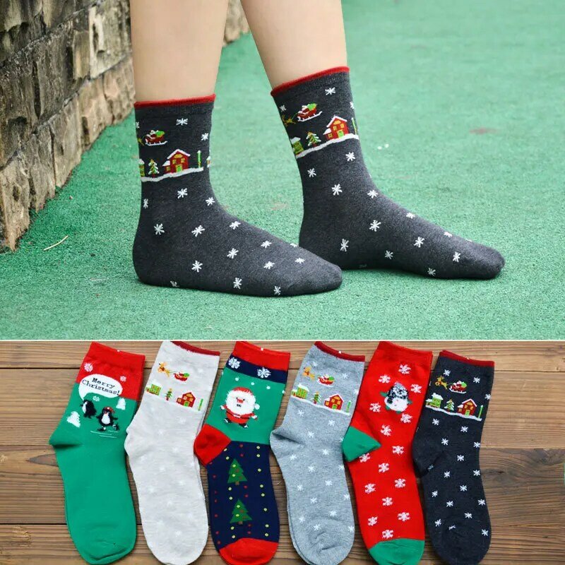 1pair  Christmas Series Socks New Women's Christmas Socks Winter Women's Mid Length Santa Claus Cotton Socks Festival Gifts