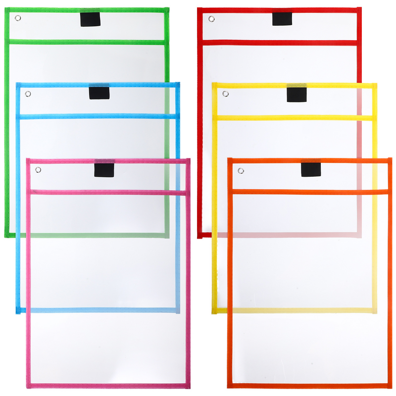 Сумки для хранения с карманами для учителей-6 шт., многоразовые пластиковые, разные цвета, 13,8X9,8 дюйма