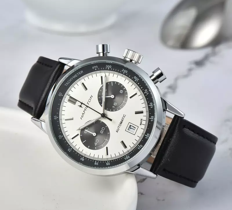 Zegarek kwarcowy HAMILTON dla mężczyzn Top luksusowy skórzany pasek chronograf sportowy zegarek mężczyzn biznes świetlista moda męski zegar