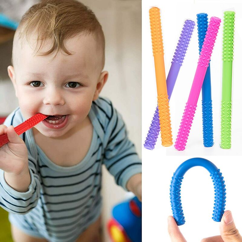 Juguete mordedor de tubo hueco para bebés, cepillo de limpieza de chupete para bebés, palo Molar sensorial para masticar los dientes, juguete para evitar comer con los dedos, 2023