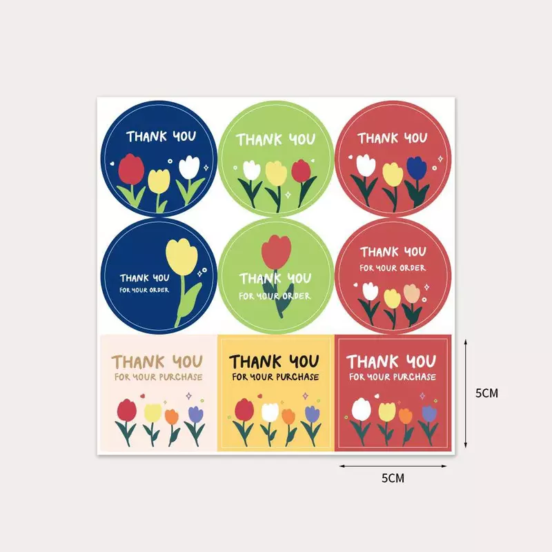 Tulipa obrigado adesivos, DIY Handbook Envelopes, embalagem de presente, papelaria decorativa, 90pcs, pacote