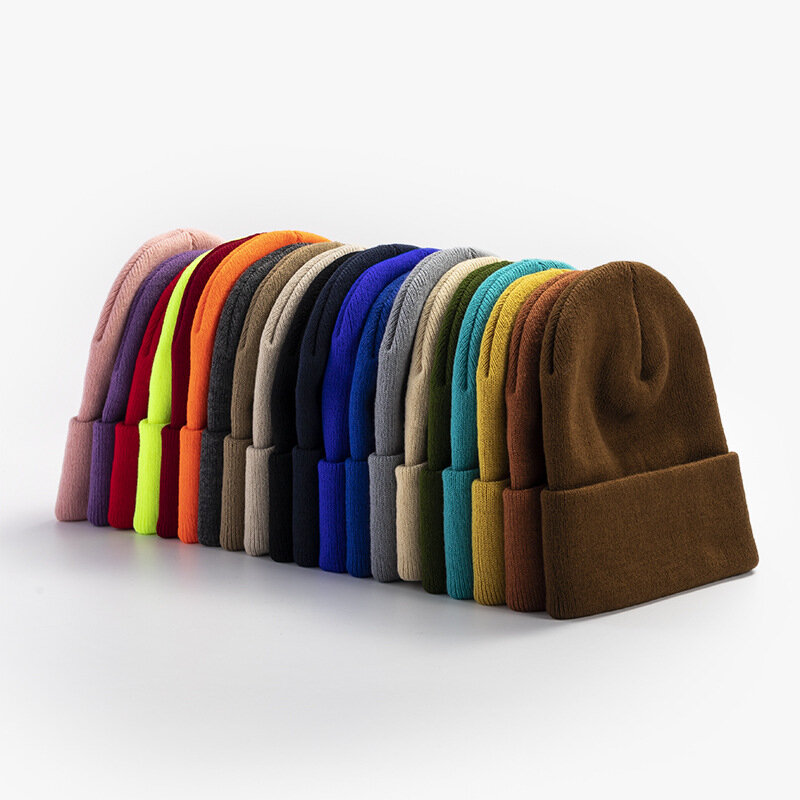 Casquettes tricotées en acrylique de laine coréenne, 20 couleurs, pour femmes et hommes, bonnets élastiques pour automne et hiver, vente en gros