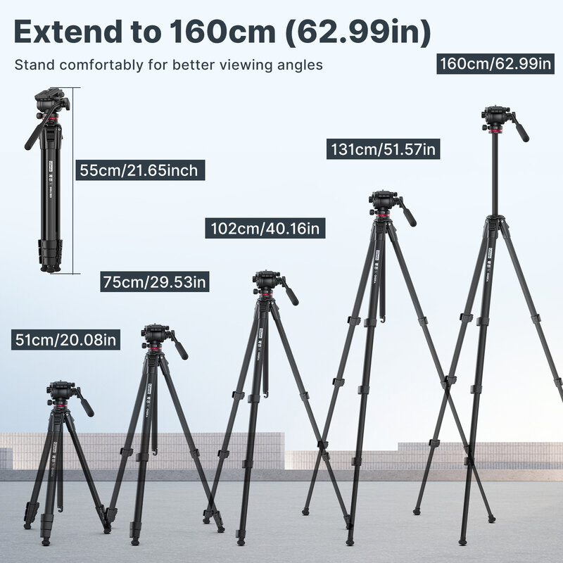 ルanzi-ビデオ用のトラベル三脚,1.6 ° のパノラマ,流体ドラッグ,最大荷重6kg,arca,dslrカメラ用のスイスプレート