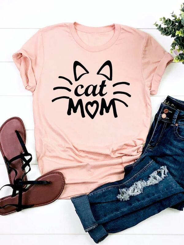 Maglietta con stampa stile adorabile gatto acquerello maglietta estiva a maniche corte abbigliamento donna maglietta con grafica di moda maglietta di base