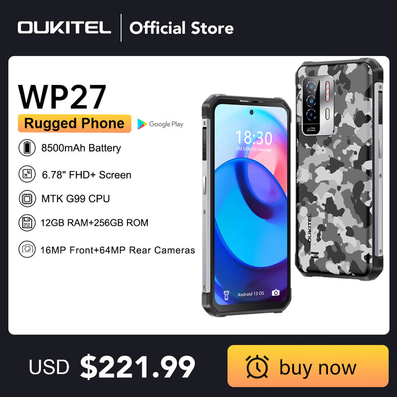 Oukitel WP27 wytrzymały smartfon 12GB + 256GB 6.78 "FHD + 8500 mAh Android 13 telefon komórkowy 64MP MTK G99 telefon komórkowy