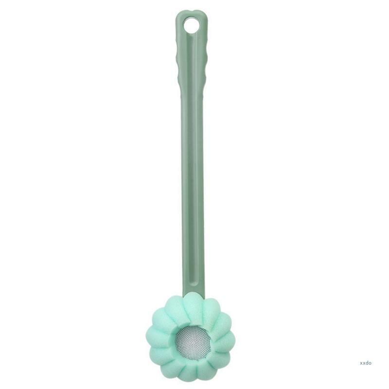 Floral Design Silicone Bath Scrubber Back Rub Brush with Long Handle Soft Durable for Exfoliating Massaging Refreshing