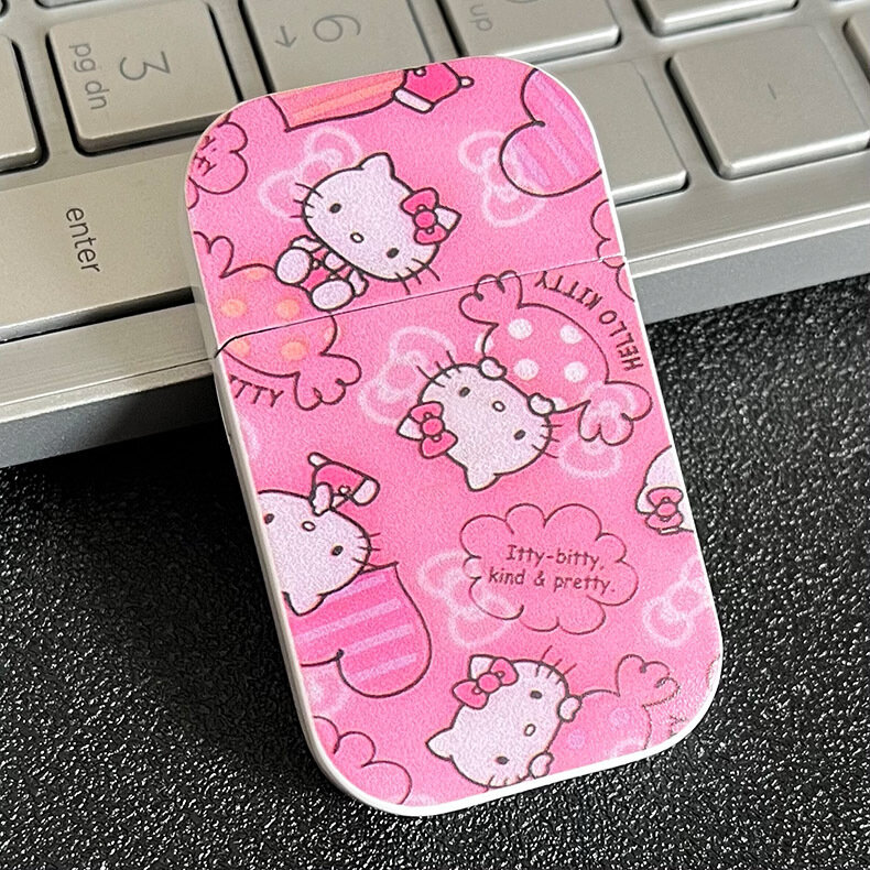 Hello Kitty Cat Pink Isqueiro, Isqueiro Criativo, Kawaii, MyMelody, Kuromi, Cinnamo, Sanrio, Chama Vermelha à Prova de Vento, entrega rápida