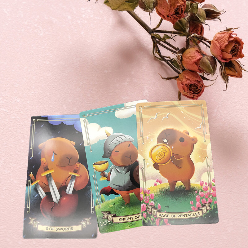 12 × 7CM Capybarot ramalan Tarot Deck dan buku panduan kartu bahasa Inggris teman-teman ramalan keluarga