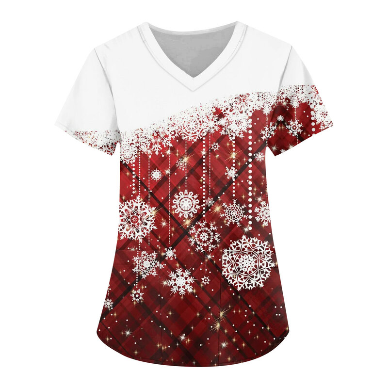 Camiseta de Navidad para mujer, camisa de manga larga con estampado de Papá Noel, Tops con cuello en V, ropa informal para mujer, jersey para fiesta de invierno