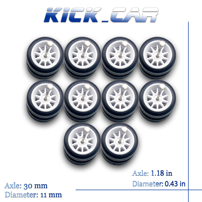 KicarMod-White Toy Wheels com Pneus de Borracha Alternativa para Carros Diecast, Hot Wheels, Hobby Modificado Peças, 1: 64, 5 conjuntos por pacote